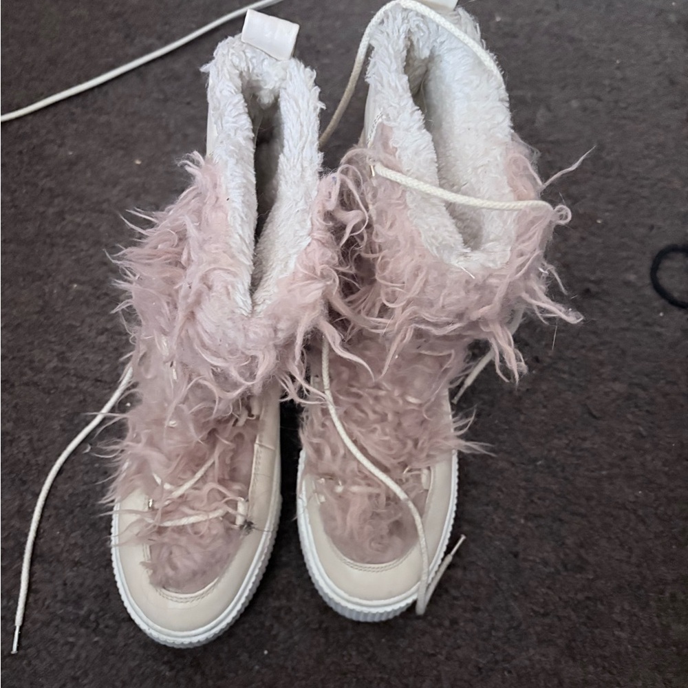 H&M Pink and White Furry Ankle Boots